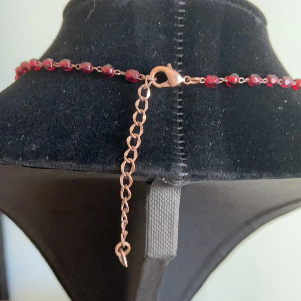 Art Deco Red Beaded Drop Necklace